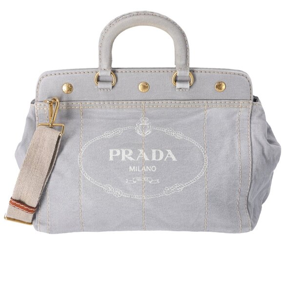 PRADA Canapa Handbag BN2045 Light Gray Denim - Picture 1 of 8